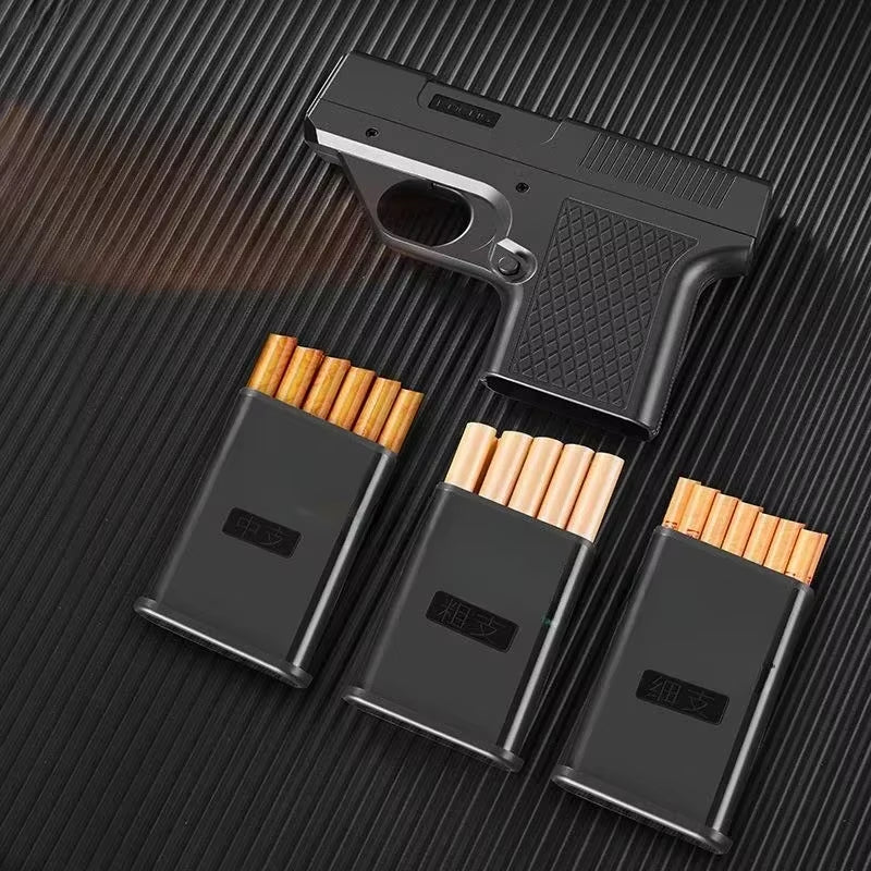 2024 New Clip Gun Type Butane Gas Lighter Three Capacity Cigarette Holder Windproof Jet Blue Flame Lighters Men'S Gifts (NO GAS)