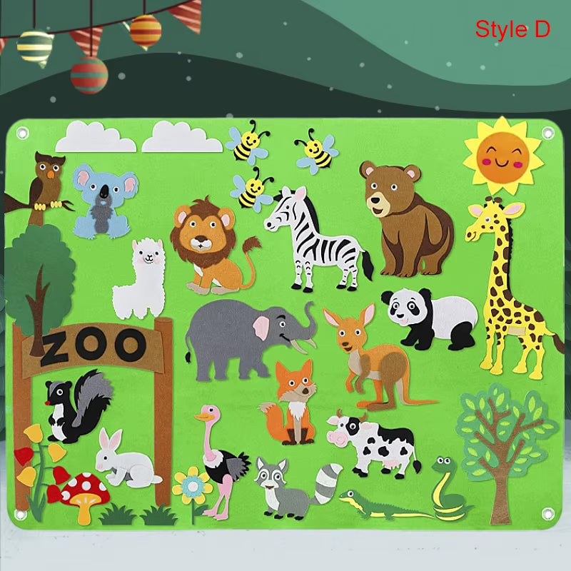 Farm Animals Felt Story Board Farmhouse Storybook Wall Hanging Decor Montessori Early Learning Interactive Puzzle Toys Kids Gift