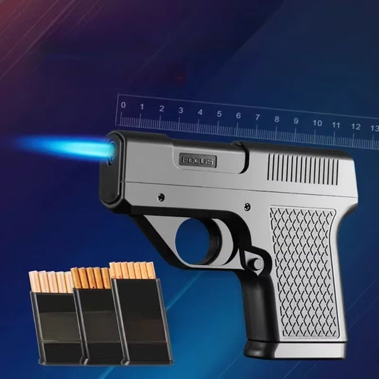 2024 New Clip Gun Type Butane Gas Lighter Three Capacity Cigarette Holder Windproof Jet Blue Flame Lighters Men'S Gifts (NO GAS)